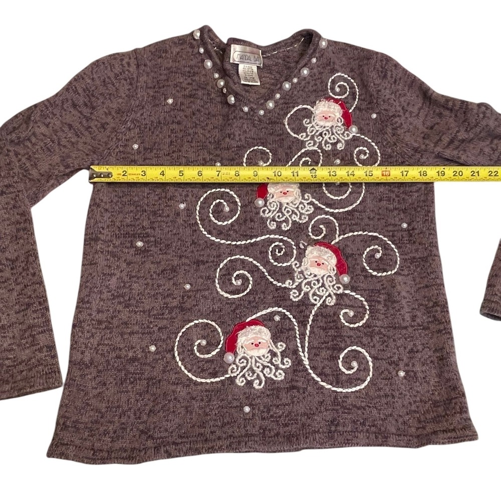 Vintage Ugly Christmas Sweater Mandala Bay Large Santa Pearls Knit Embroidered - Picture 3 of 9